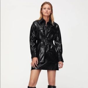 NWT. Zara Black Faux Leather Animal Print Overshirt/Jacket. Size XL.